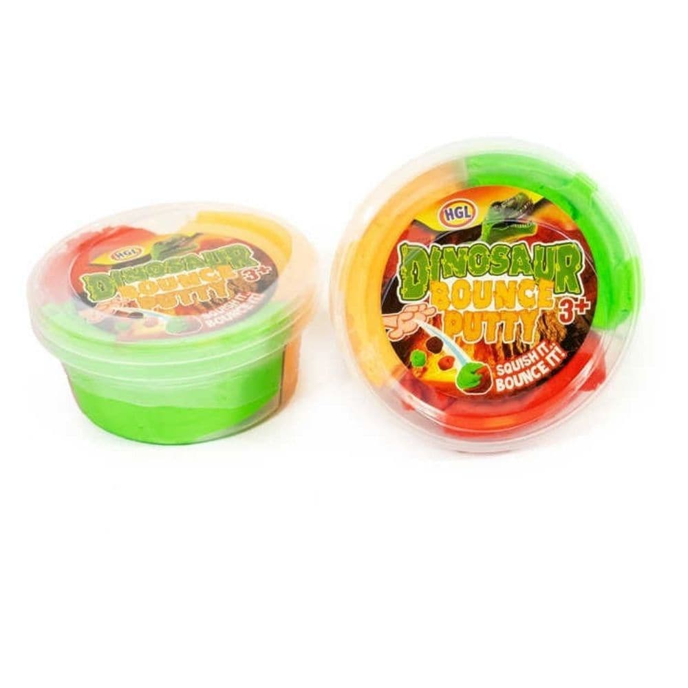 Dino Bounce Putty, Introducing our Dinosaur themed tub of mixed putty colors! This incredible putty is not just any ordinary putty - it's a bouncy putty that will amaze both kids and adults alike. With vibrant red, green, and yellow colors, this tub of mixed putty is perfect for any dinosaur enthusiast. Each color represents a different prehistoric creature, making playtime even more exciting and engaging. But what sets this putty apart is its incredible bouncing ability. Take a lump of this putty and roll 