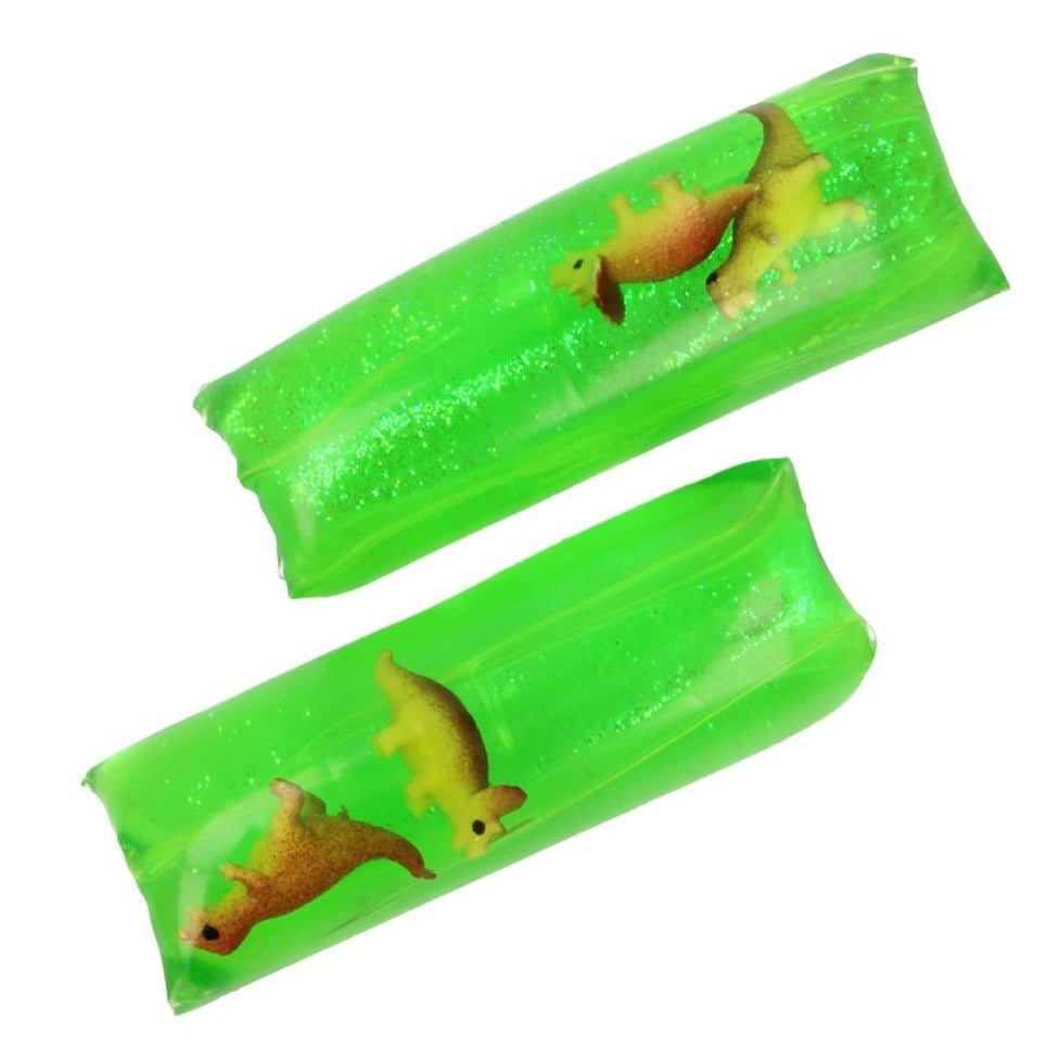 Dinosaur Water Snake, Classic water snake toy with a dinosaur figure inside. Squeeze the liquid filled Dinosaur Water Snake and it will slide up or down in your hand, making it quite a slippery fascination for your fingers. Move and play with the Dinosaur Water Snake and the plastic dinosaur within it will bob and swim about in the liquid. Also a good calming tool due to its repetitive motion. It will also increase gross motor skills as well as hands and arm muscles which will be good for injury recovery th