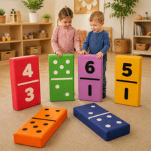 Dominoes Set of 6 giant foam number and dot dominoes with two children in a early years classroom
