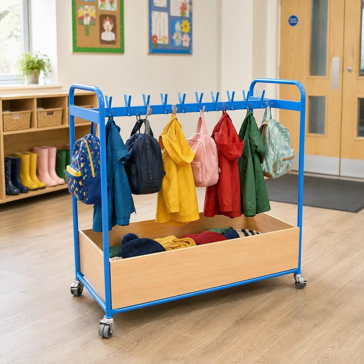 Double Sided Blue Cloakroom Trolley-Double Sided Blue Cloakroom Trolley