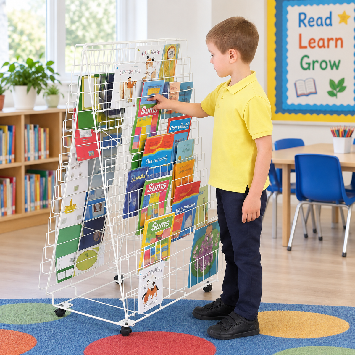 Double Sided Mobile Book Rack in a bright early years classroom – view 2
