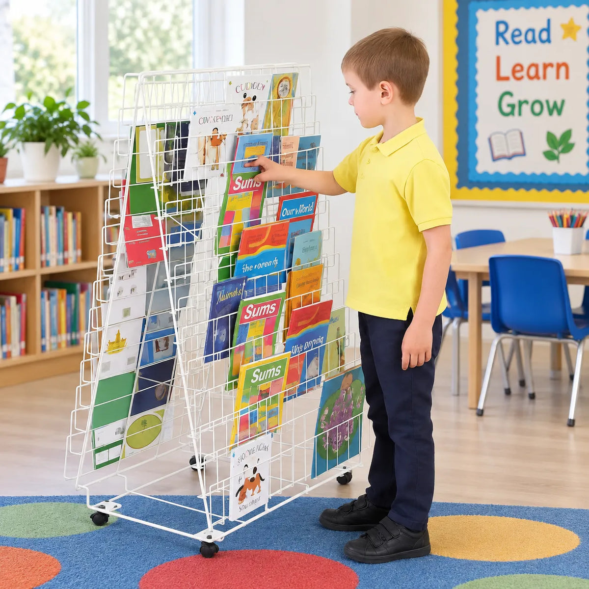 Double Sided Mobile Book Rack in a bright early years classroom – view 2