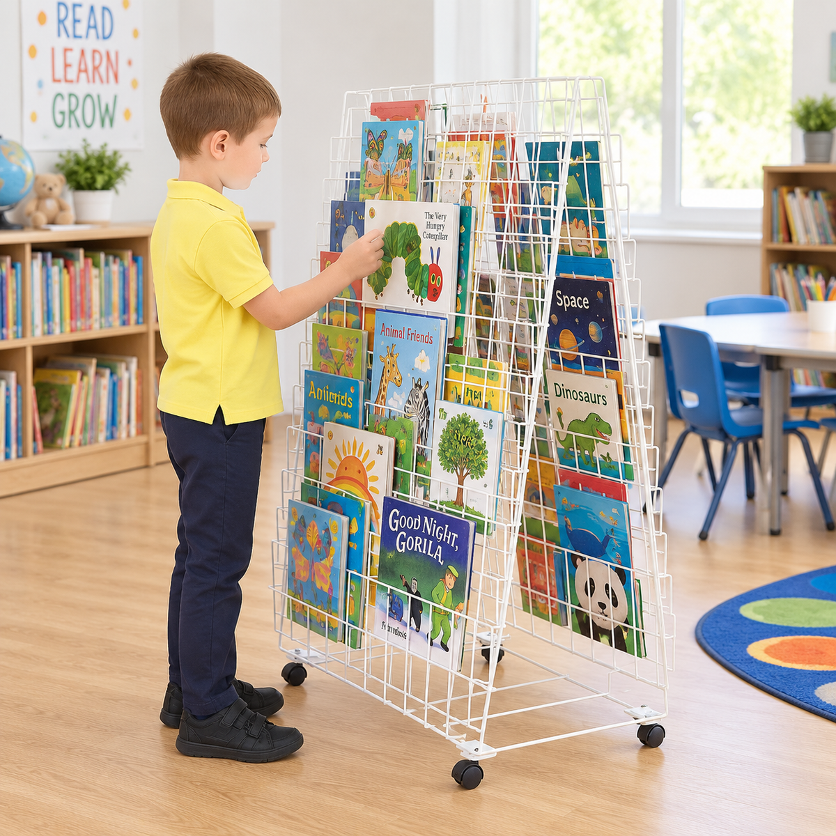 Double Sided Mobile Book Rack in a bright early years classroom – view 4