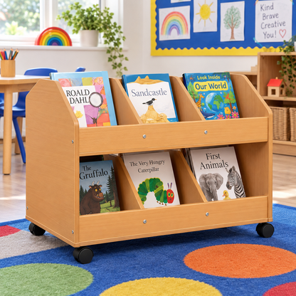 Double Sided Mobile Classroom Organiser in a bright early years classroom – view 5