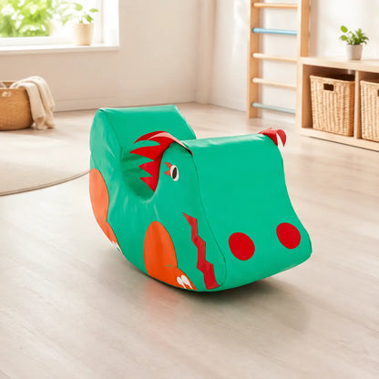Dragon Rocker turquoise soft foam children's rocker in a inclusive nursery movement area