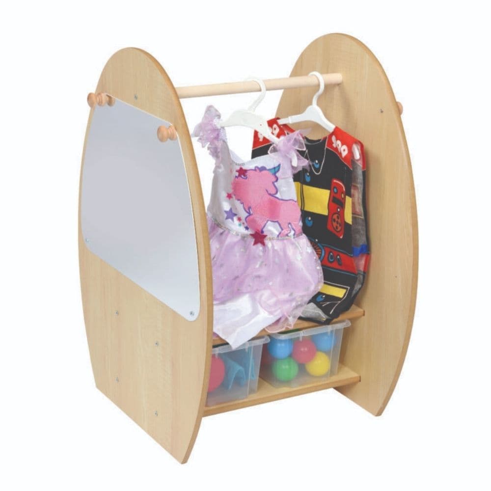 Dressing Up Trolley With Mirror, Introducing the Dressing Up Trolley With Mirror, the ultimate accessory for little ones to dive into the magical world of dress-up play. Specially designed for children under 3 years old, this trolley ensures easy access to dress-up items, allowing their creativity to soar.Crafted from 15mm covered MDF, this trolley is not only durable but also ISO 22196 certified antibacterial, ensuring a clean and safe play environment. The antibacterial properties offer peace of mind for 