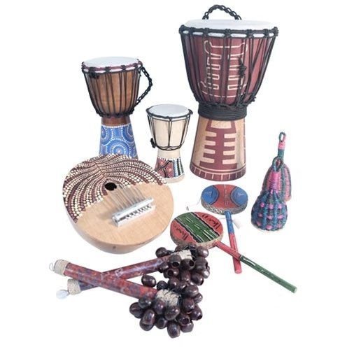 Drum and Rhythm Kit, Introducing the Drum and Rhythm Kit - the perfect addition to any classroom or early years setting! This superb value kit includes 10 traditional musical instruments that will encourage musical experimentation and exploration of sound. The set includes a 40cm Jammer series djembe, a 30cm painted djembe, a 20cm painted djembe, 2 caxixi, a large coconut thumb piano, 2 rubber seed shakers, and 2 large monkey drums. Each instrument has been carefully selected to provide a range of sounds an