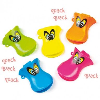 Duck Quack Pack of 6, The Duck Quack whistle is a fantastic addition to your speech and language therapy box and ideal for home based exercises and for therapists on the move. This fantastic beak shape design of the Duck Quack whistle makes a delightful and funny yet so realistic duck sound when blown. This pocket money value duck has so many uses from: Allowing the child to practice Respiratory Exercises Promoting and encouraging oral exercise skills. Mouth and lip movement skills. The fantastic Duck quack