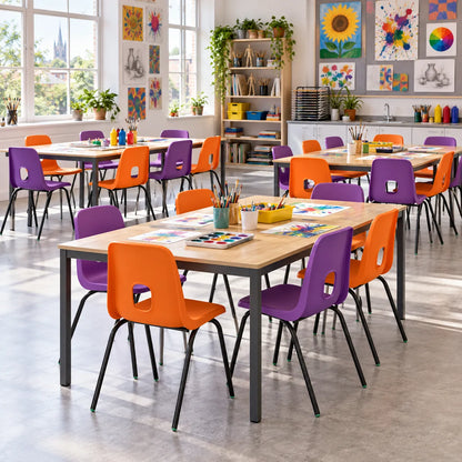 E Series Stacking Chair Set of 20 in a bright UK classroom – lifestyle image 3