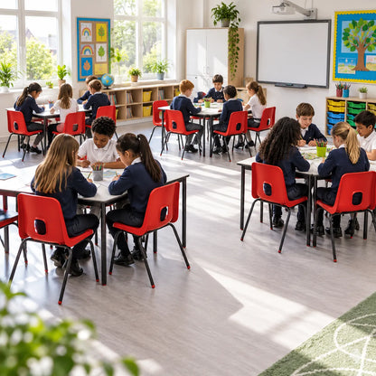 E Series Stacking Chair Set of 20 in a bright UK classroom – lifestyle image 4