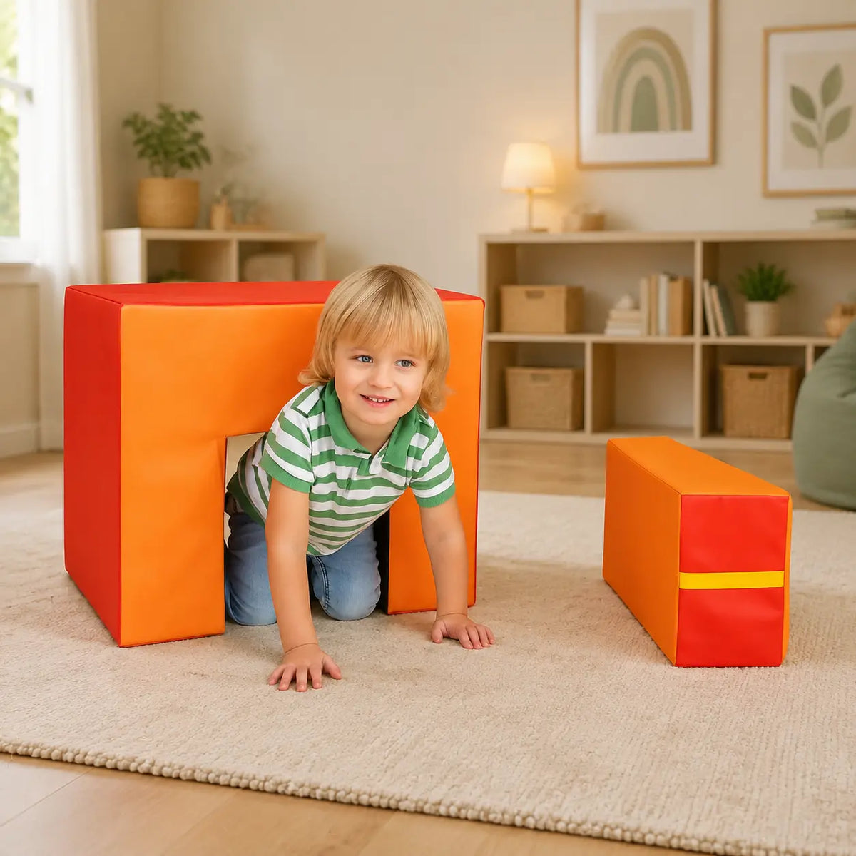 Early Years Crawl Through Soft Play Tunnel and Seat in a calm sensory learning room