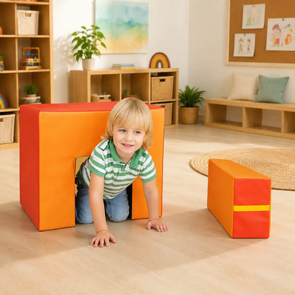 Early Years Crawl Through Soft Play Tunnel and Seat in a school activity corner