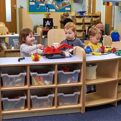 Early Years Low Level 3 Tier Storage Shelving Unit With Back - 9 Tray-Early Years Low Level 3 Tier Storage Shelving Unit With Back - 9 Tray