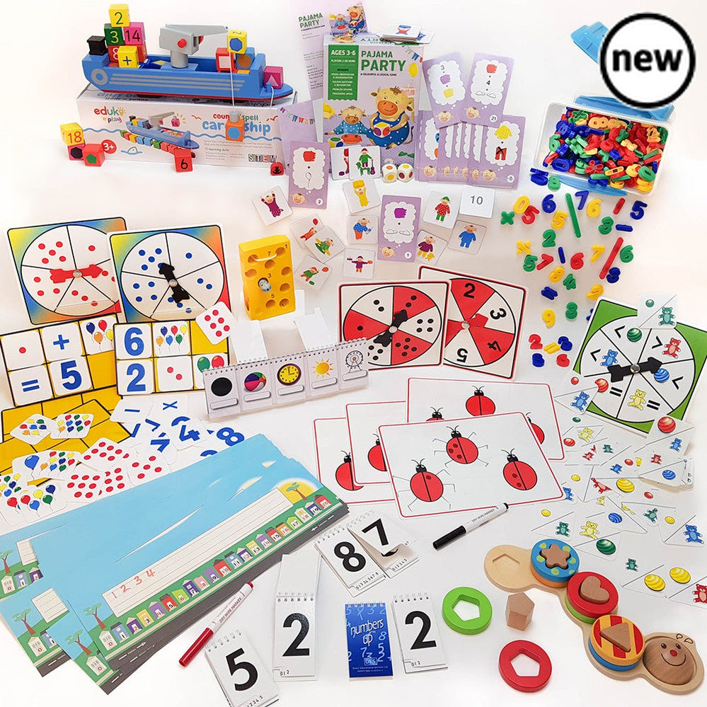 Early Years Maths Kit, The Early Years Maths Kit is the ideal resource to help children learn and develop important early maths skills. Designed for use in an EYFS setting or reception maths lessons, this kit contains a wide range of resources to support the development of mathematical ability in young learners.Counting is a fundamental skill for children to grasp, and this kit includes various tools and materials to help children practice their counting skills. From counting cubes and number flashcards to 