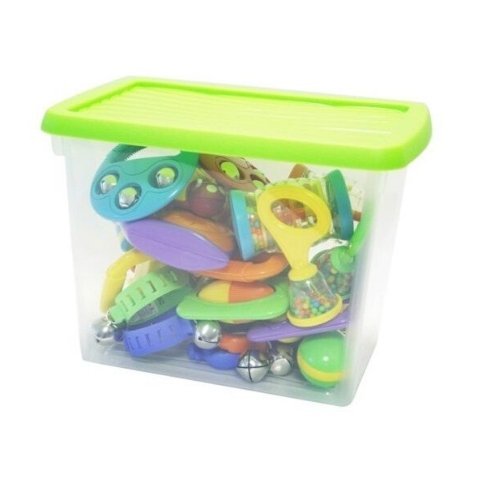 Early years music set, This fun and colourful Early years music set has 25 musical instruments for young children to enjoy.The Early years music set has a variety of sounds and instruments and they are supplied in this bumper handy storage tub.The early years music set will Will help children learn about sound and rhythm and encourage group participation in songs and dance. A colourful and practical 25-piece set of percussion instruments, ideal for young children to learn about sound and rhythm, and encoura
