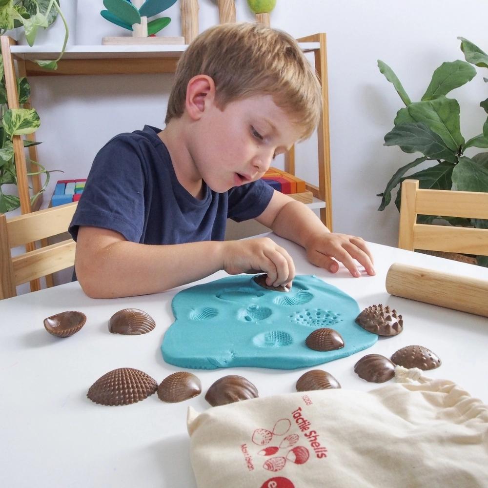 Eco Friendly Tactile Shells Pack 36, These specially designed Eco Friendly Tactile Shells Pack 36 have different tactile surfaces and come in 3 sizes. The Eco Friendly Tactile Shells Pack 36 are made from natural Fibre Particulate Composite (FPC), an agricultural waste product from rice stems and rice husks. Children will love to touch and feel these Eco Friendly Tactile Shells Pack 36, describing the differences and similarities. The Eco Friendly Tactile Shells Pack 36are also ideal to teach early number c
