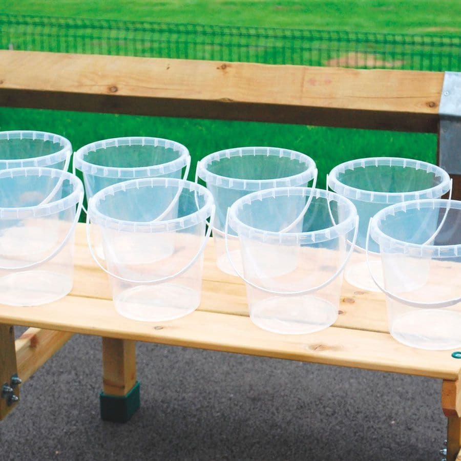 Economy Clear Buckets Set - Pk8, A set of clear buckets with carry handles that are ideal for sand and water play. Being clear, sand and water can easily be seen to show proportion and volume. The Economy Clear Buckets Set is ideal for holding items found during sand and water discovery play. Children will love using these Economy Clear Buckets Set to transport found treasures around the setting. They could even be used in a home corner. A truly versatile resource. Supports the following areas of learning: 
