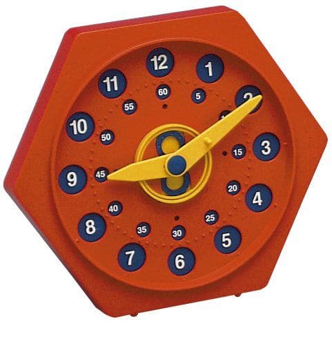 Educational Advantage Time Teacher Manual Clock, Time Teachers Manual Clock. Enables children to progress from simple to more advanced time concepts. Time Teacher Manual clock is a chunky and robust clock ideal designed to help children tell the time in 4 different ways with the help of double-sided cards. This manual clock is an excellent teaching tool that has a unique manual friction geared movement instead of a quartz one. Complete with 4 interchangeable time faces which enable children to progress from