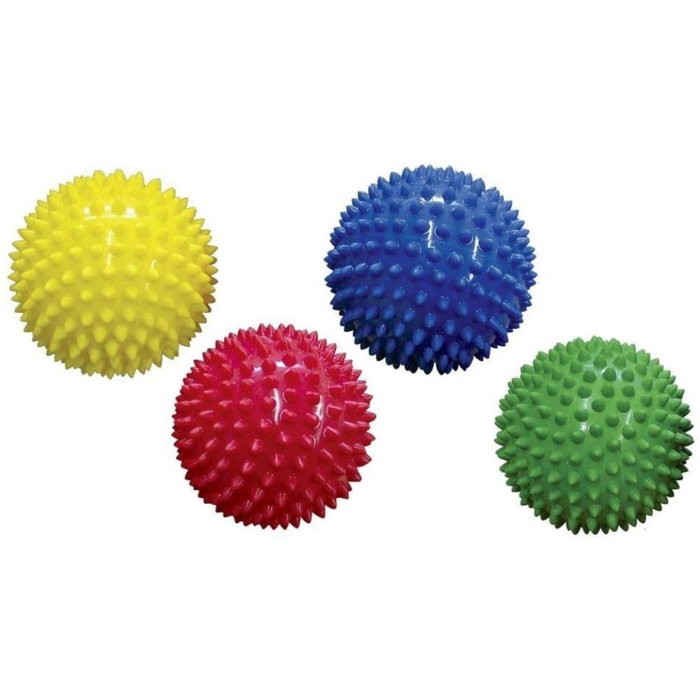 Edushape 4 Pack Sensory Balls, The Edushape 4 Pack Sensory Balls offer an enriching and stimulating experience that is tailored to engage little ones in multi-sensory play. From their textured surface to their vibrant colors, these sensory balls are designed with various features that make them ideal for children's developmental growth. Edushape 4 Pack Sensory Balls Features: Textured Surface: The sensory balls come with a nubby texture, making them easy to grip. This texture adds a tactile dimension to the