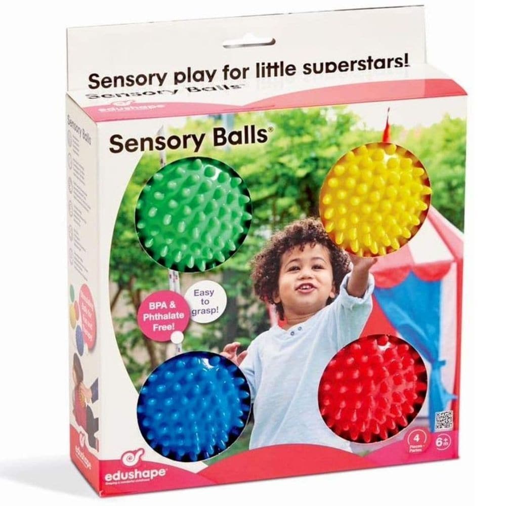 Edushape 4 Pack Sensory Balls, The Edushape 4 Pack Sensory Balls offer an enriching and stimulating experience that is tailored to engage little ones in multi-sensory play. From their textured surface to their vibrant colors, these sensory balls are designed with various features that make them ideal for children's developmental growth. Edushape 4 Pack Sensory Balls Features: Textured Surface: The sensory balls come with a nubby texture, making them easy to grip. This texture adds a tactile dimension to the