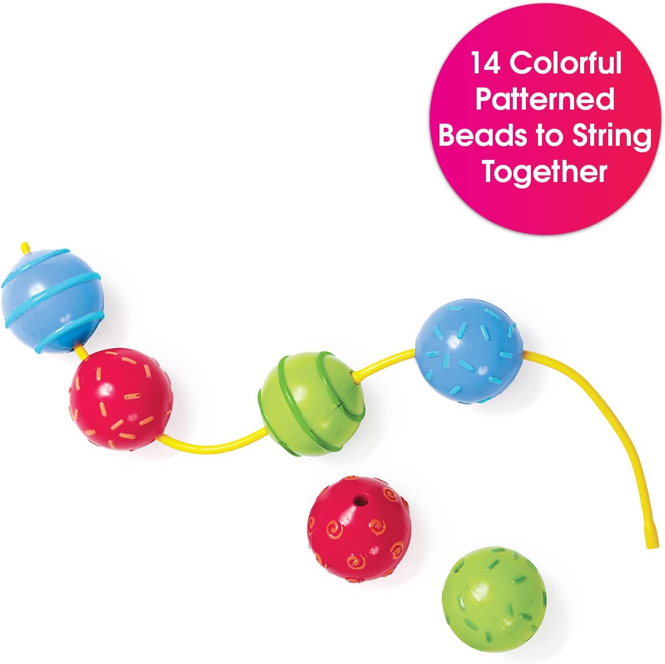 Edushape Baby Beads, Touch, feel and thread with Edushape Baby Beads! An ideal discovery and manipulative toy, Baby Beads help toddlers to develop dexterity and fine motor skills. The Edushape Baby Beads features raised sensory textures for added grip, each bead can be easily threaded onto one of four 15cm baby-safe laces, which include safety release connectors for added safety. The Edushape Baby Beads provide hours of fun for toddlers who can enjoy rolling the beads, threading and lacing or simply feeling