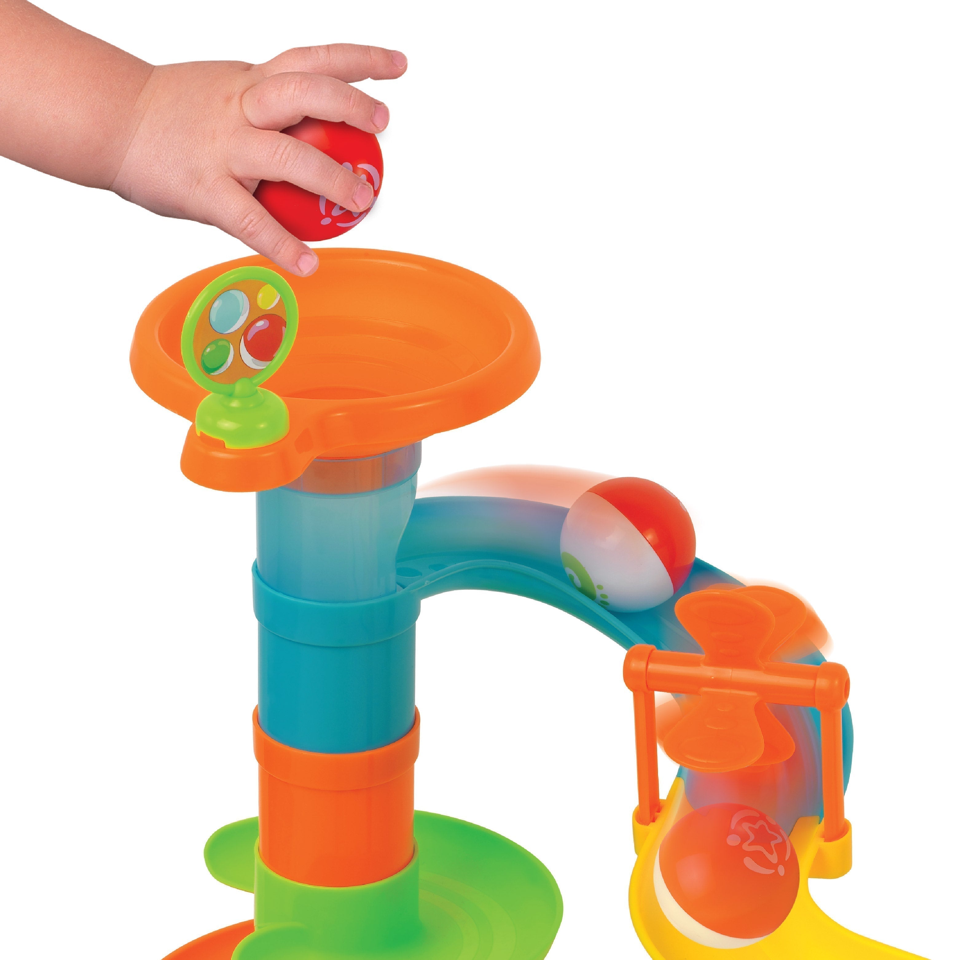 Edushape Bounce A Marble Racetrack, Edushape's Bounce A Marble Racetrack provides hours of visually stimulating fun rolling the balls through the track. Simple stacking set builds coordination, reasoning and fine motor skills with a surprise. Pieces are perfectly sized for smaller hands and slow-rolling balls keep young children fascinated. Track pieces are brightly colored for color matching. Includes pieces that bounce the balls on their way through the track! Set includes 30 pieces. For ages 12 months an