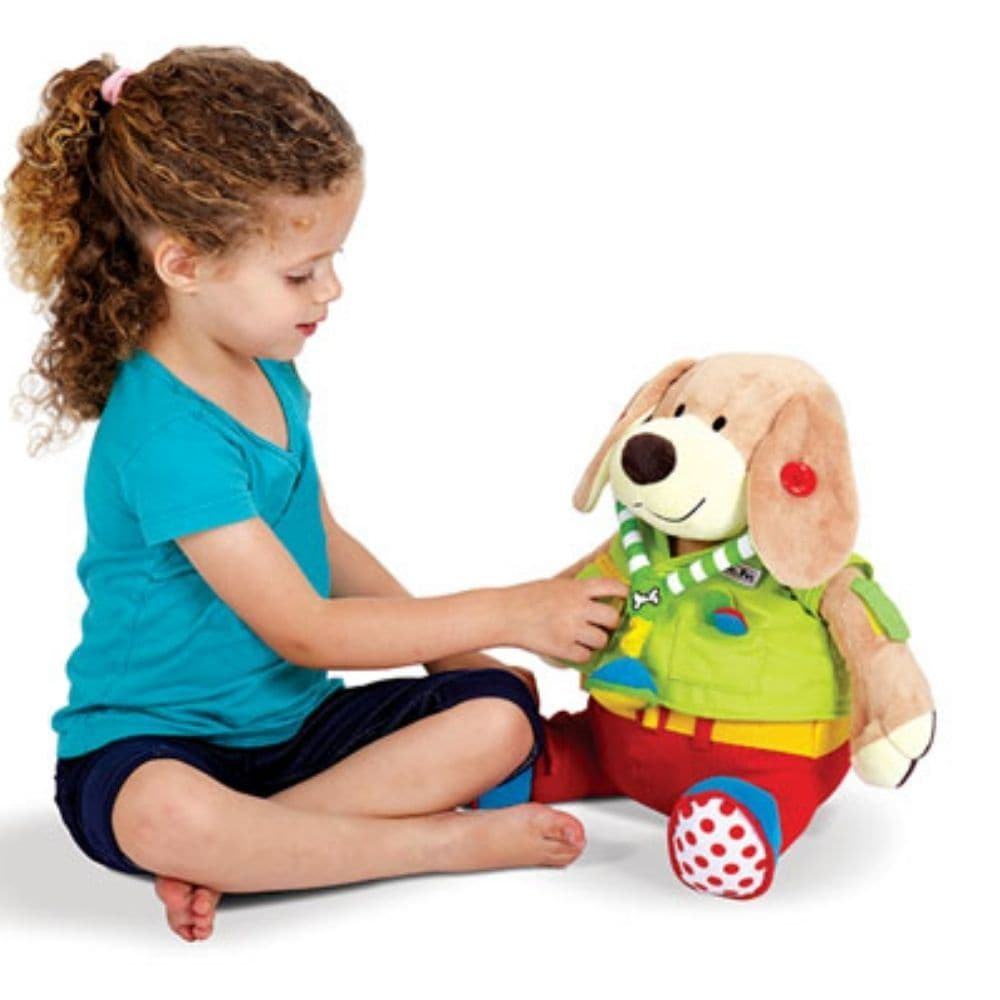 Edushape Dr Pooch, Dr Pooch is a charismatic, cuddly companion who teaches children essential life skills in a fun way. This soft toy enables little ones to practice buckling their belts, buttoning up their clothes and tying their shoelaces. He even features many more engaging activities for, such as his removable soft jacket with zips, velcro fastenings and a removable jingly stethoscope. As well as helping with dressing skills, this educational toy also enables children to develop their fine motor skills 