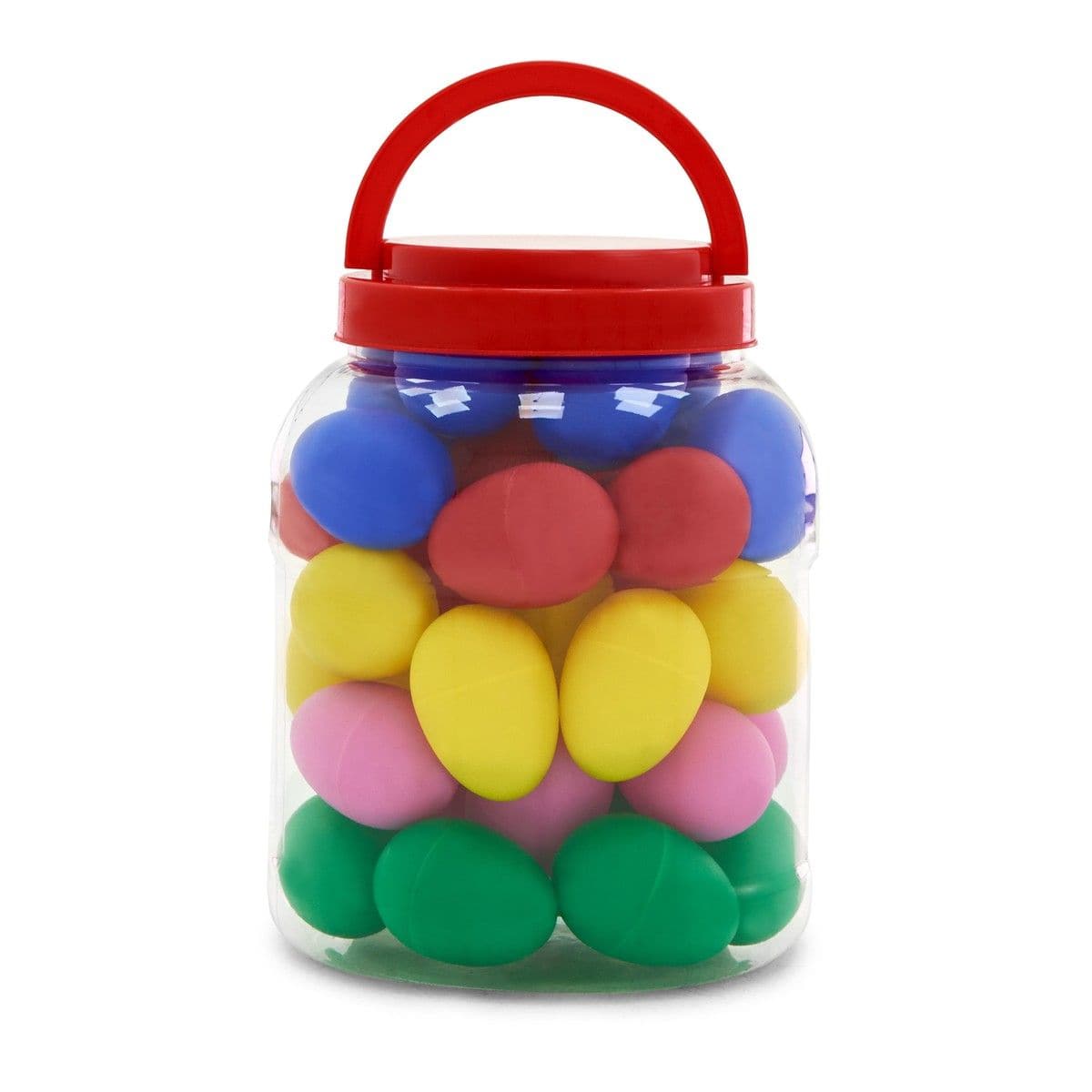 Egg Shaker Bucket of 40, The egg shaker pack of 40 is a great value percussion bundle. Great for encouraging group music in classroom. This pack gives you 20 pairs (40 individual) shakers to experiment with. The Egg Shakers are very much like a maraca but with more subtlety and a higher pitch. These versatile egg-sized shakers are vital to any percussionist's collection. Key Features 20 Pairs Of Assorted Colour Egg Shakers - Great For Classrooms! Perfect for Latin and Orchestral Music Reliable Plastic Const