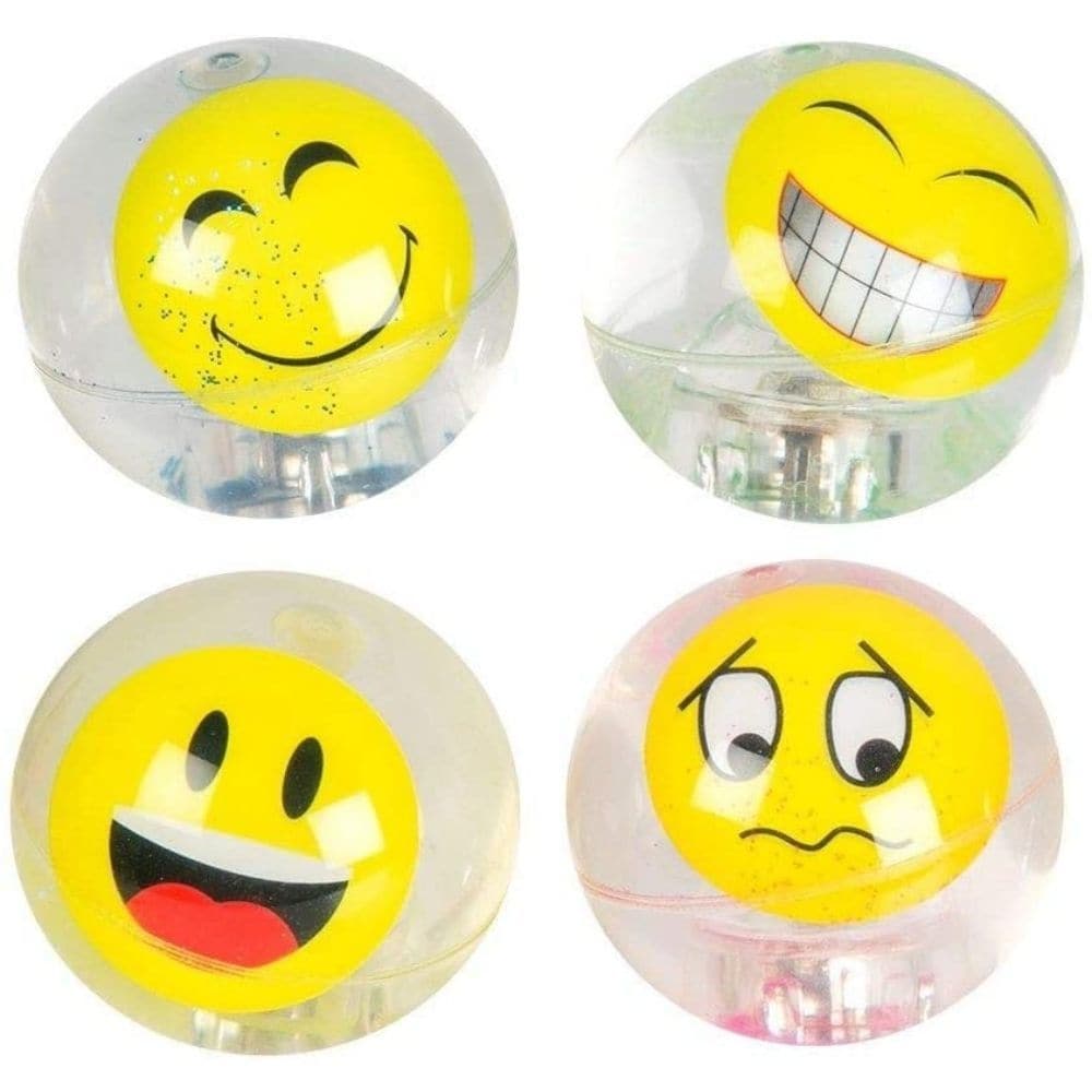 Emoticon Flashing Bouncy Ball, The Emoticon Flashing Bouncy Ball guarantees loads of fun with its eye-catching LED lights and cheerful emoticon face. Filled with emotion-led inserts, this bouncy ball creates a mesmerizing visual effect that is sure to captivate both kids and adults alike.With its sparkly and shiny design, this handheld glitter ball adds a touch of glitz and glamour to any playtime or party scene. The LED lights inside the ball light up brightly, illuminating the room with a vibrant glow tha