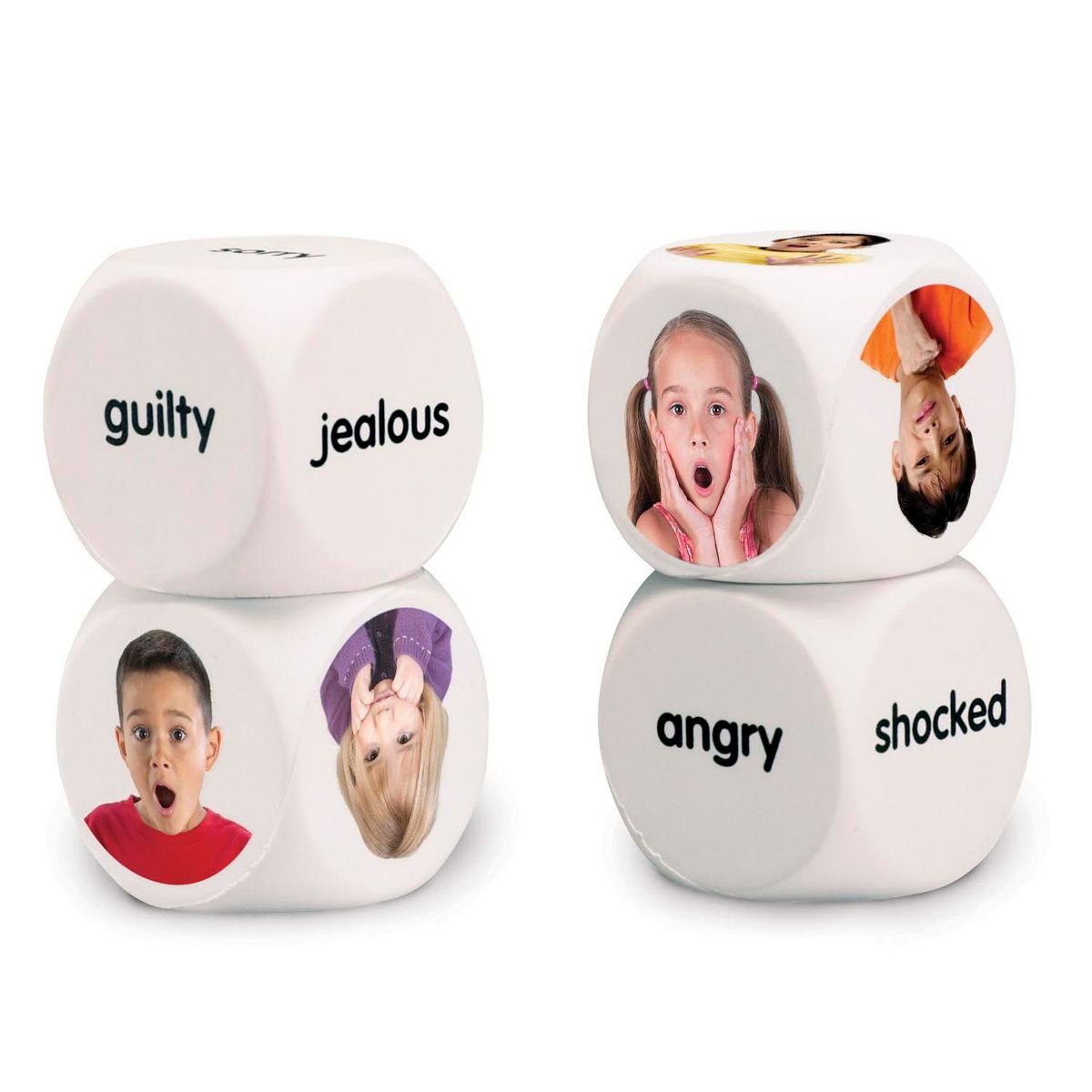 Emotion Cubes, The Emotion Cubes are an innovative tool designed to aid in the emotional development of children. This set provides a tactile and interactive way to help kids recognize, discuss, and express a range of feelings and emotions, ultimately enhancing their social and emotional literacy. Emotion Cubes Features: 🎲 Four Cubes: The set includes four cubes that serve as educational dice. Two are picture cubes featuring facial expressions, and the other two are word cubes with descriptive emotion terms