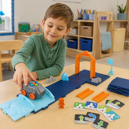 Child exploring coding with the Space Rover Deluxe Activity Set