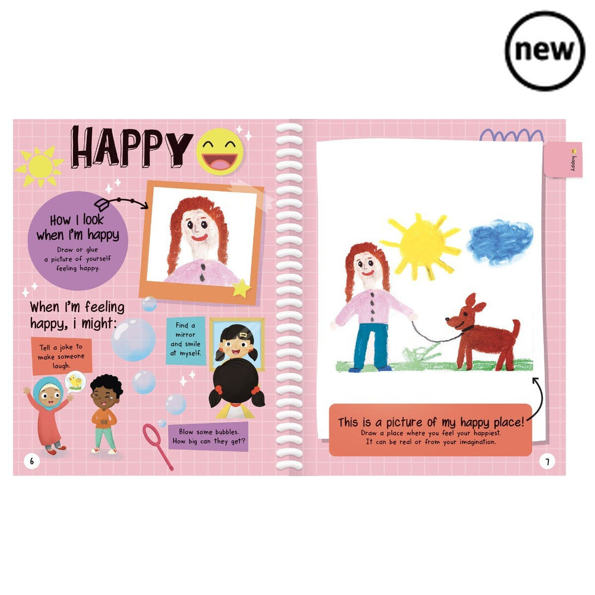 Express My Feelings Journal, This colourful social emotional learning (SEL) feelings journal for kids helps children aged 5 and up take a closer look at 20 amazing feelings through hands-on activities. From excited to disappointed, angry to accepted, children use this emotions journal to learn how to identify and manage their feelings, even the tricky ones! The 66-page spiral-bound book features colourful, engaging illustrations children can relate to, and prompts to do written journaling activities. The co