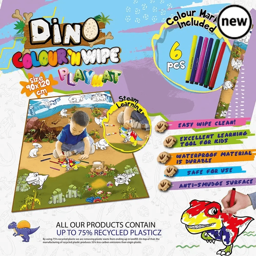 Extra Large Colour and Wipe Dinosaur Play Mat (200 x 120cm)-Extra Large Colour and Wipe Dinosaur Play Mat (200 x 120cm)