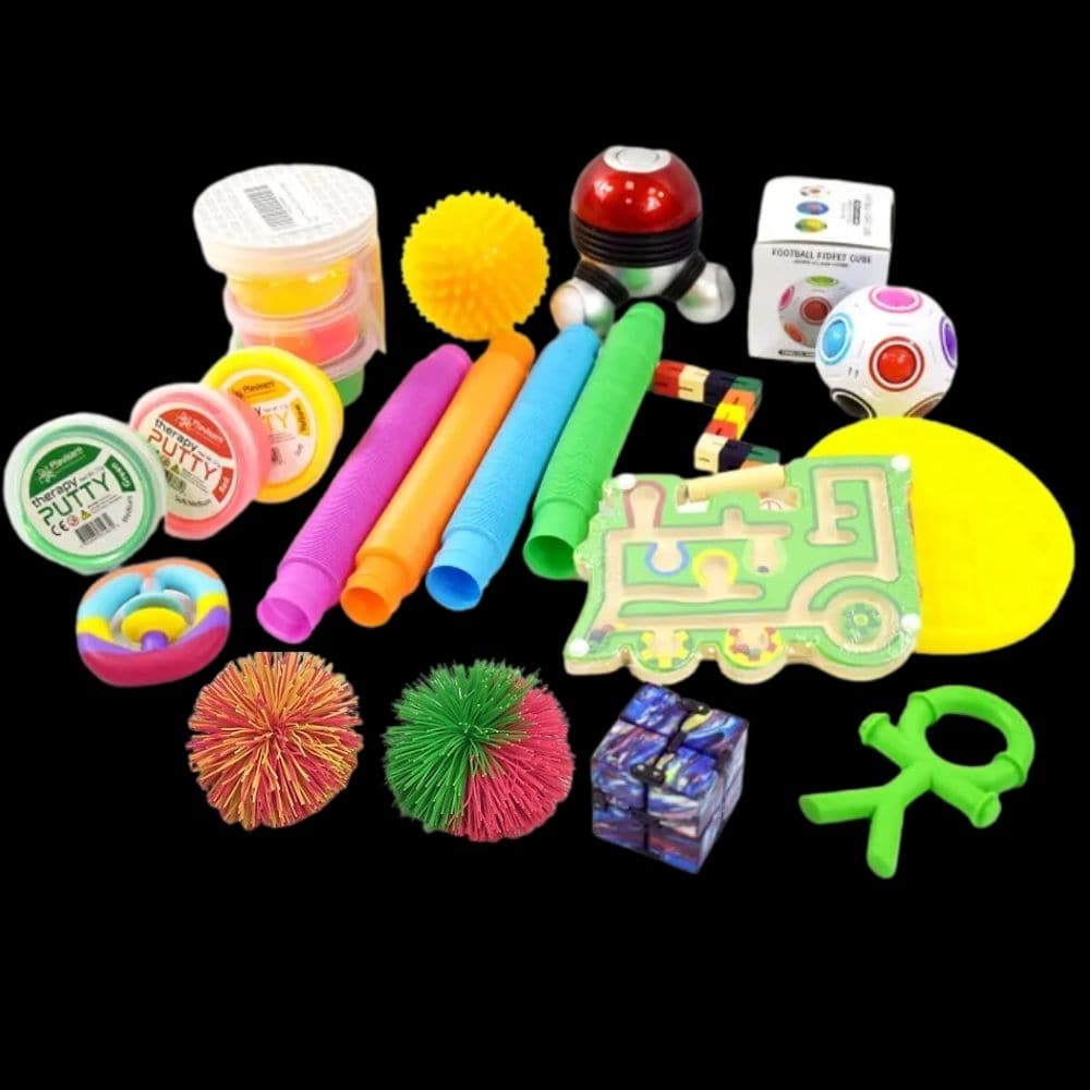 Extra Large -Sensory Variety Gift Box, You will love this popular sensory variety pack, full of our best selling fidgets and sensory toys. There is so much fun to be hand with this Extra Large Sensory Variety Gift Box to keep busy hands happy, minds focused and plenty of ways to unwind and relax. What's in the Extra Large -Sensory Variety Gift Box?: 1 x CHUIT Stickman & neck cord 1 x Pack of 5 putties, with different strengths 1 x Pack of 4 Sensory Stretch Pop Tubes (mixed colours) 1 x Infinity Cube 1 x Bod