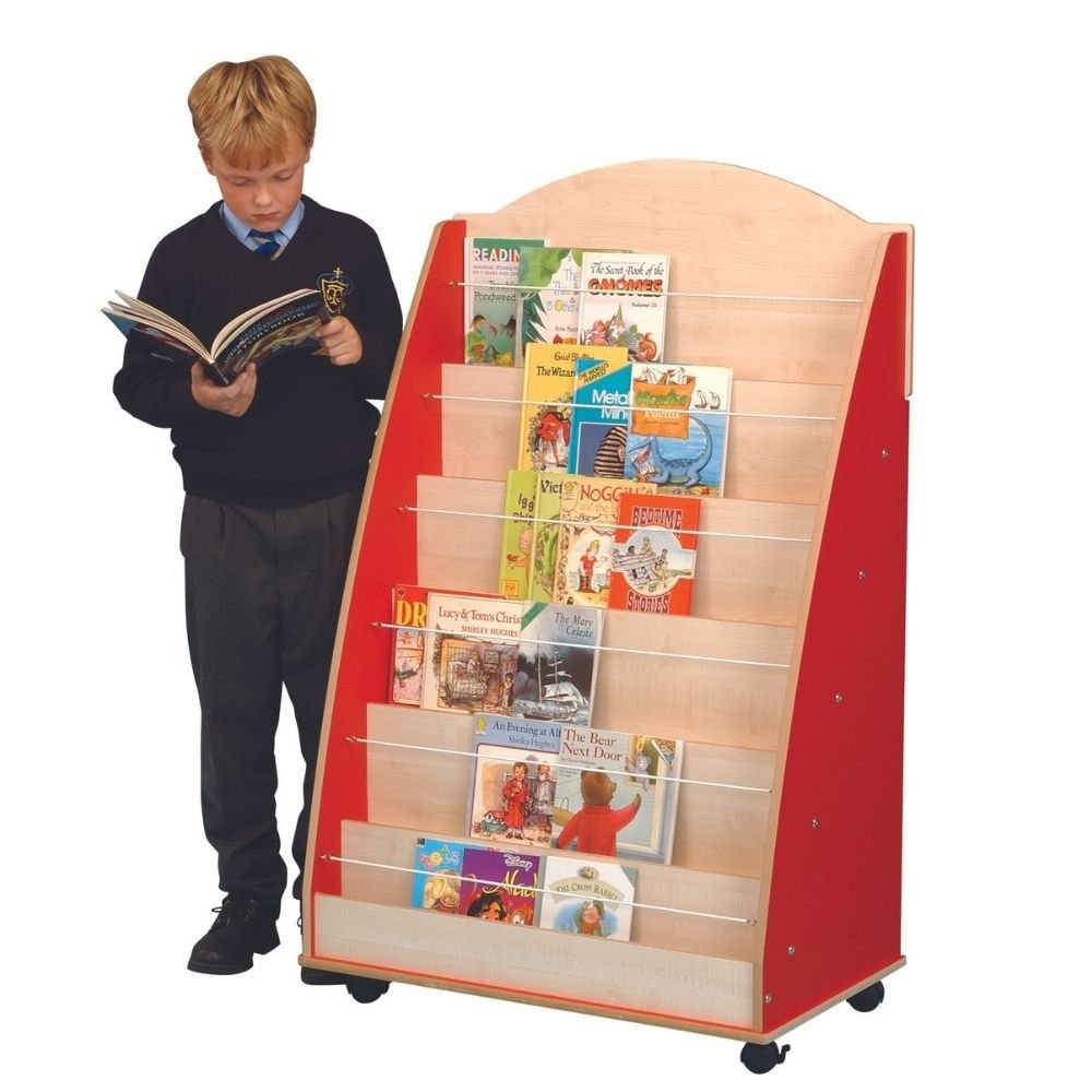 Face on Book Display Unit - Grey, Add colour and practicality to the classroom with this Face on Book Display Unit. The Face on Book Display Unit maks it easy for children to tidy up after themselves with this easy to use storage unit. . The Face on Book Display Unit is a single-sided book unit with 6 shelves for displaying books face-on. Fitted with lockable castors. 15mm Covered MDF – ISO 22196 certified antibacterial. Six Shelves for displaying books face on. Includes lockable castors., Face on Book Disp