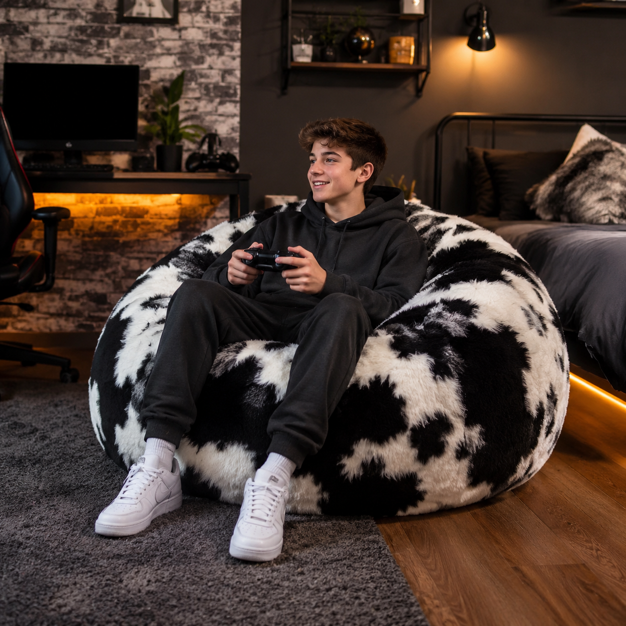 Faux Fur Pony Skin Jumbo Beanbags in a modern teenage setting - lifestyle image 2