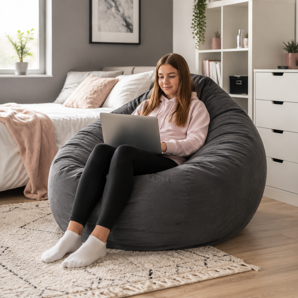 Faux Suede Jumbo Beanbags in a modern teenage setting - lifestyle image 2