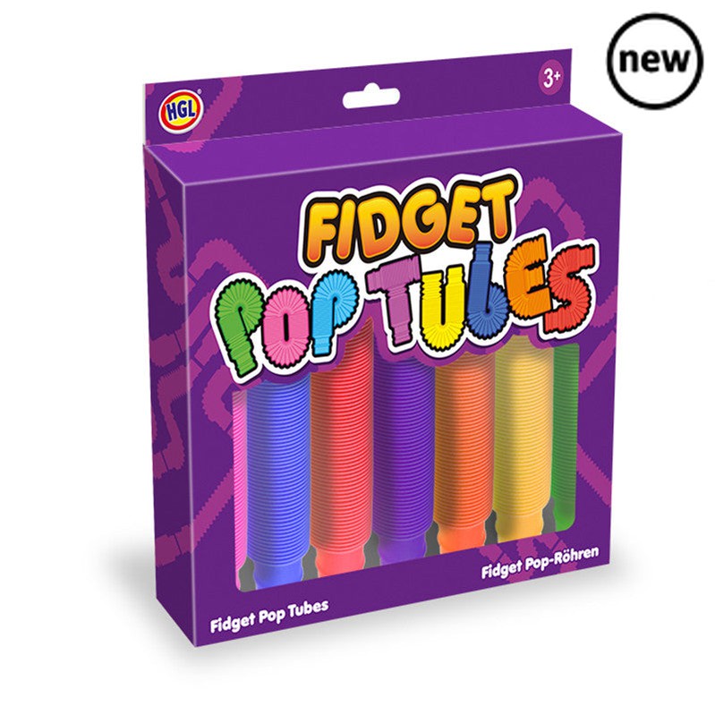 Fidget Pop Tubes Set, Pack of brightly coloured bendy pop tubes that can expand and contract. This set of Fidget Pop Tubes Set appears compact at first, but pull on either end and they will open up into long tubes up to 70cm in length. What's more, they can bend round and connect end-to-end, or even attach to each other to form longer tubes. Pack includes eight tubes in a variety of different colours. Fidget Pop Tubes Set Pack of eight fidget toy tubs Bendy and flexible Can expand and contact Connect at eac