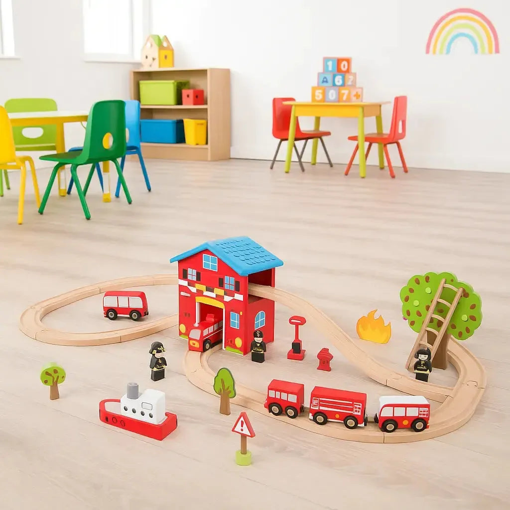 Fire Station Train Set,Bigjigs Wooden Train Set,Wooden train set ...
