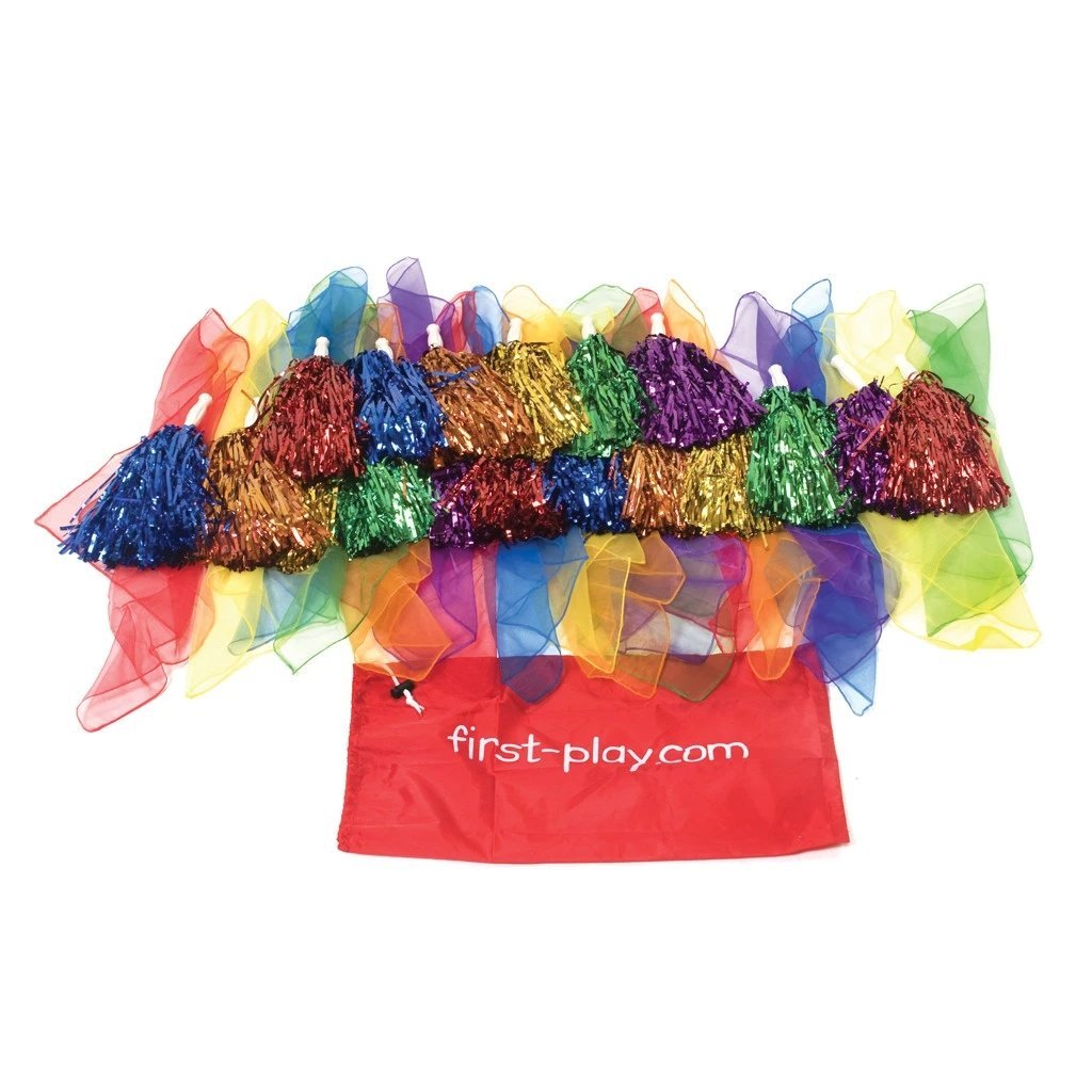 First play Expression Pack, Children will have lots of fun creating movement and expression routines as individuals or working as part of a team. Bright rainbow colours. Allows children to express themselves. A fun calorie burning activity. Bright rainbow colours. Allows children to express themselves. A fun calorie burning activity. Supplied in storage bag. Children will have lots of fun creating movement and expression routines as individuals or working as part of a team. Contents: 18 x Glitter Cheerleade