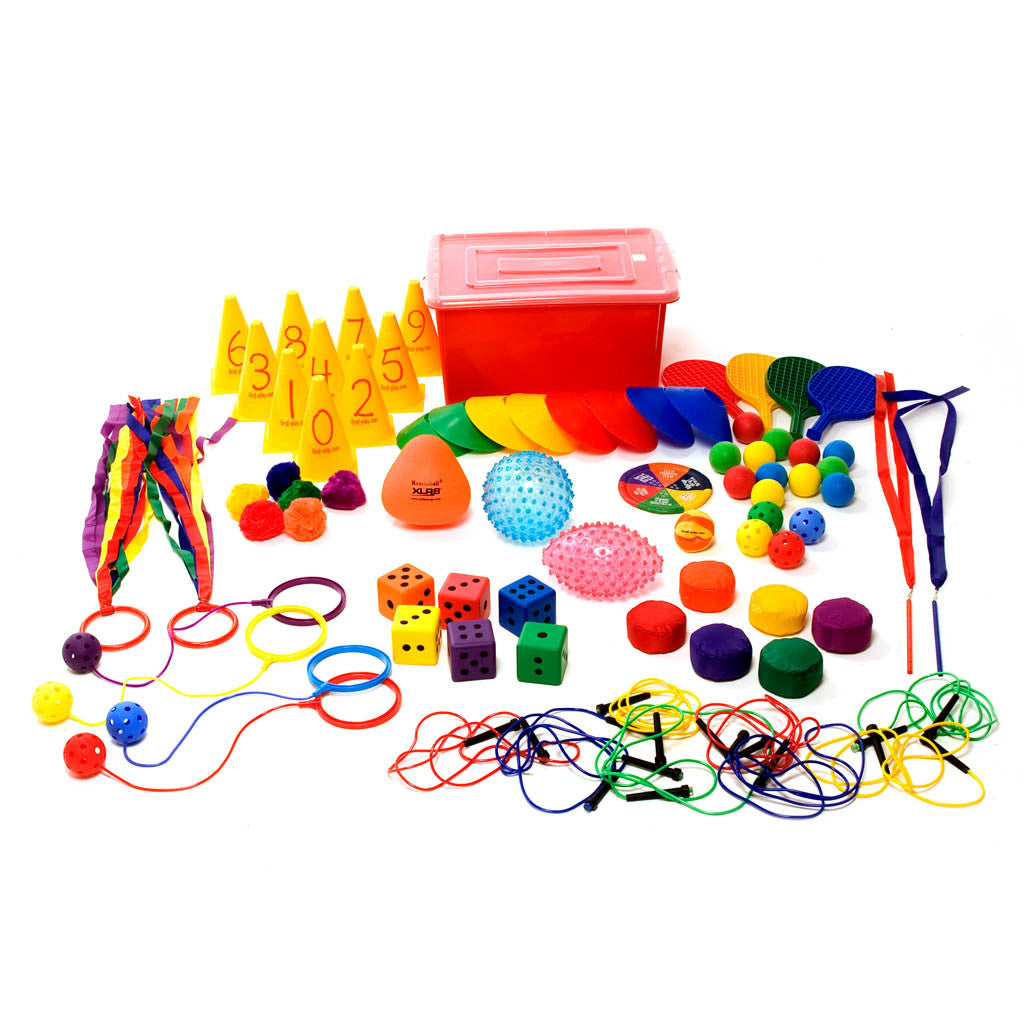 First-play Multi Coloured Play kit, The First-play Multi Coloured Play kit is an expansive set designed to promote skill development in children through a variety of games and activities. With over 80 pieces of high-quality equipment stored in a durable storage box, this kit is well-suited for schools, childcare centres, or even family gatherings where a variety of fun, educational activities are desired. Key Features: Variety of Games: The kit offers numerous game options, ensuring that children remain eng