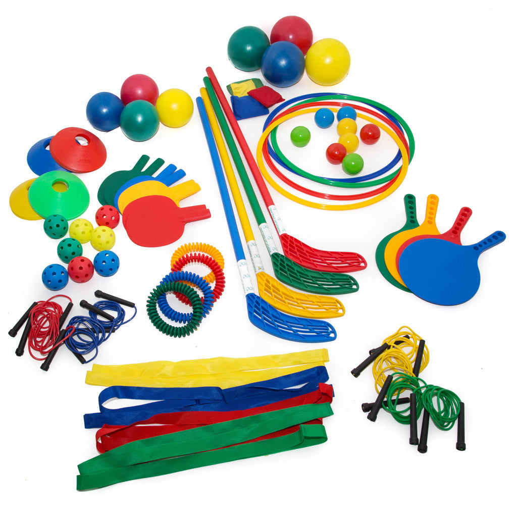 First-play Multi Coloured Team Kit, The First-play Multi Coloured Team Kit is a comprehensive and flexible set of quality activity equipment specifically designed to encourage skill development in younger children. The kit is packed with a variety of items that allow for an assortment of games and activities. First-play Multi Coloured Team Kit Features: Primary Colour Equipment Pack: Comes in four primary colours that are vibrant and easy to distinguish, ideal for team-based activities. Skill Development: F
