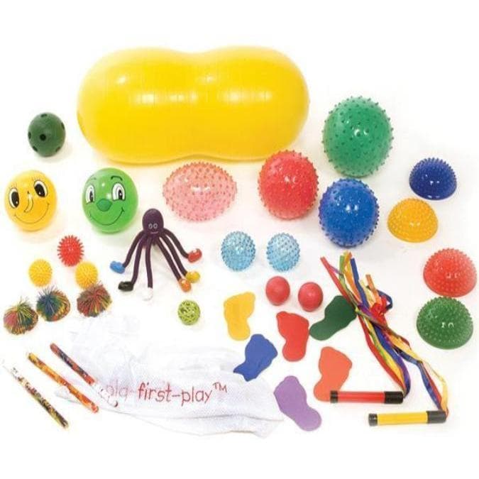 First play Sensory Play Pack, There is something for everyone, from individual to group activities. This giant First play Sensory Play Pack comes in three storage holdalls A specially selected range of tactile equipment to encourage motor skill development. Selection of tactile equipment. Variety of textured surfaces Supplied in mesh storage bag Weight approx 8kg A specially selected range of tactile equipment to encourage motor skill development. Contents: 1 x 55cm physio roll, 1 x 28cm sensy ball, 2 x 20c