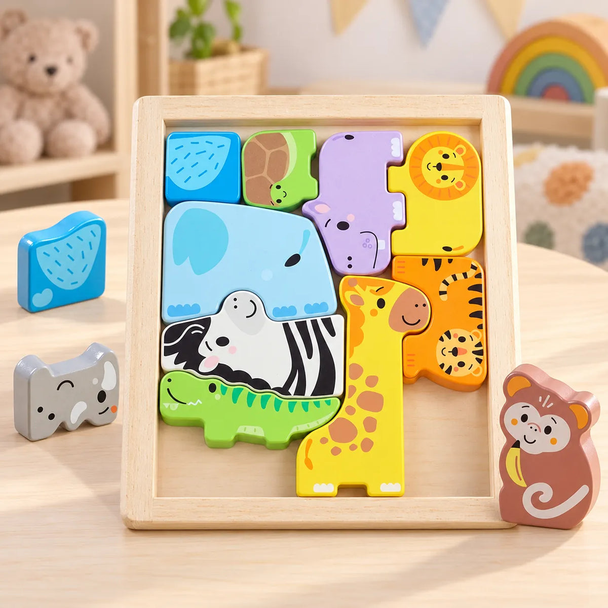 Fisher-Price Wooden Animal Puzzle and animal blocks