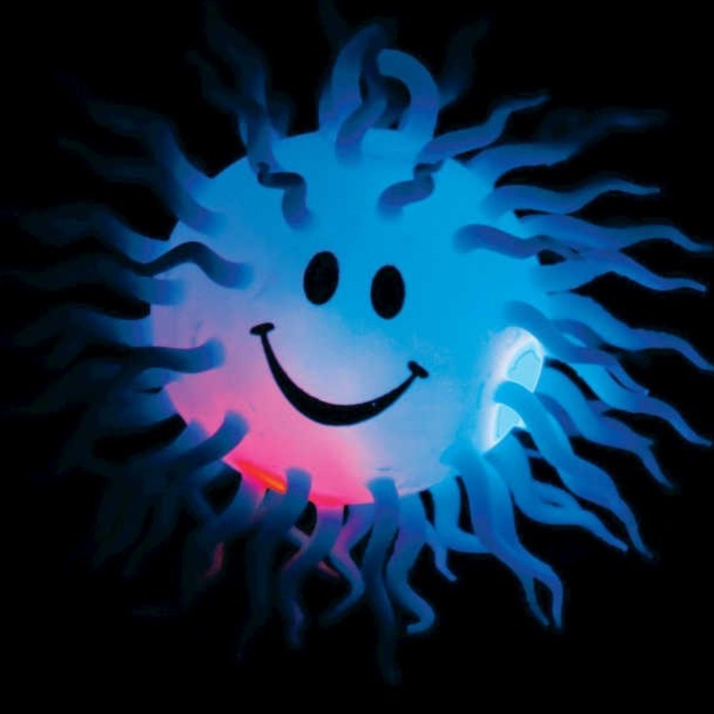 Flashing Smile Sizzler, Introducing the Flashing Smile Sizzler, the ultimate tactile friend that will bring a sense of calm and warmth to anyone who holds it. This easy-to-hold ball is covered with soft and stretchy tentacles that are a delight to touch.Not only is the Flashing Smile Sizzler visually appealing with its vibrant colors, but it also provides a satisfying tactile experience. Children and adults alike will love stroking and playing with this fun ball.But that's not all! The Flashing Smile Sizzle