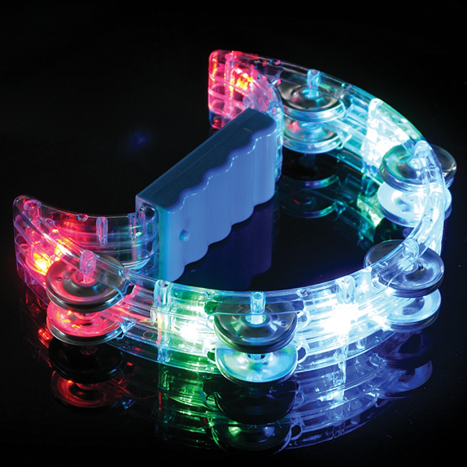 Flashing tambourine, The Flashing tambourine is a joy for small kids, and a dazzle for adults, this multi-function light-up tambourine flashes bright with the multi-color LED lights. The Flashing tambourine has a new central hand grip area perfect for those with weaker grip or hand control. Three modes include Fast lights, Flashing, and a slow colour-changing effect. The bright lights and sound make for a great sensory resource in a darkened environment or sensory room for children with Special Needs, Autis