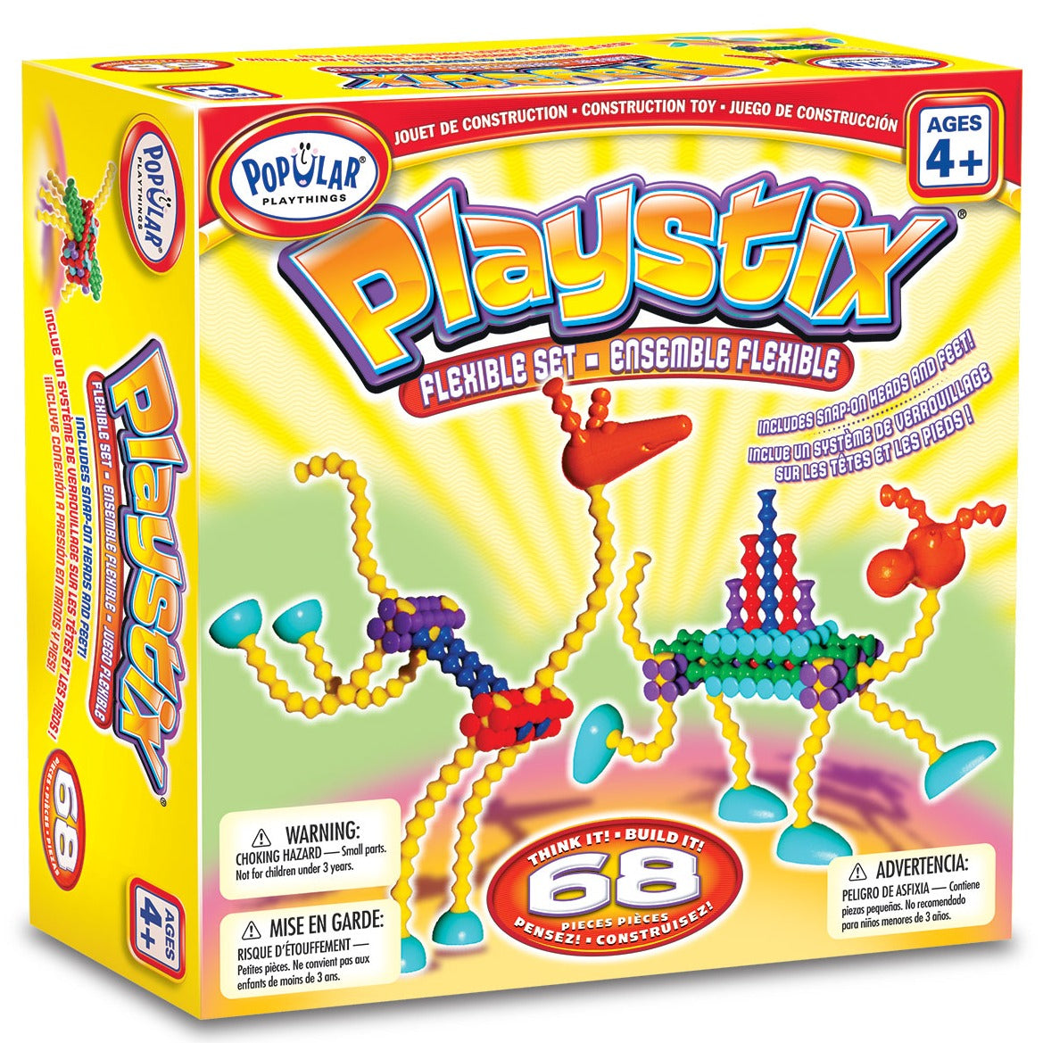 Flexible Playstix, Introducing Flexible Playstix, the innovative building toy that takes the classic Playstix experience to a whole new level! With these bendable and twistable building blocks, the creative possibilities are endless. This set includes 46 Rigid Playstix pieces in a variety of vibrant colors, including 14 light blue, 16 purple, 6 red, 6 dark blue, and 4 green pieces. In addition, there are 12 Flexible Playstix pieces in yellow, both short and long. The combination of rigid and flexible pieces