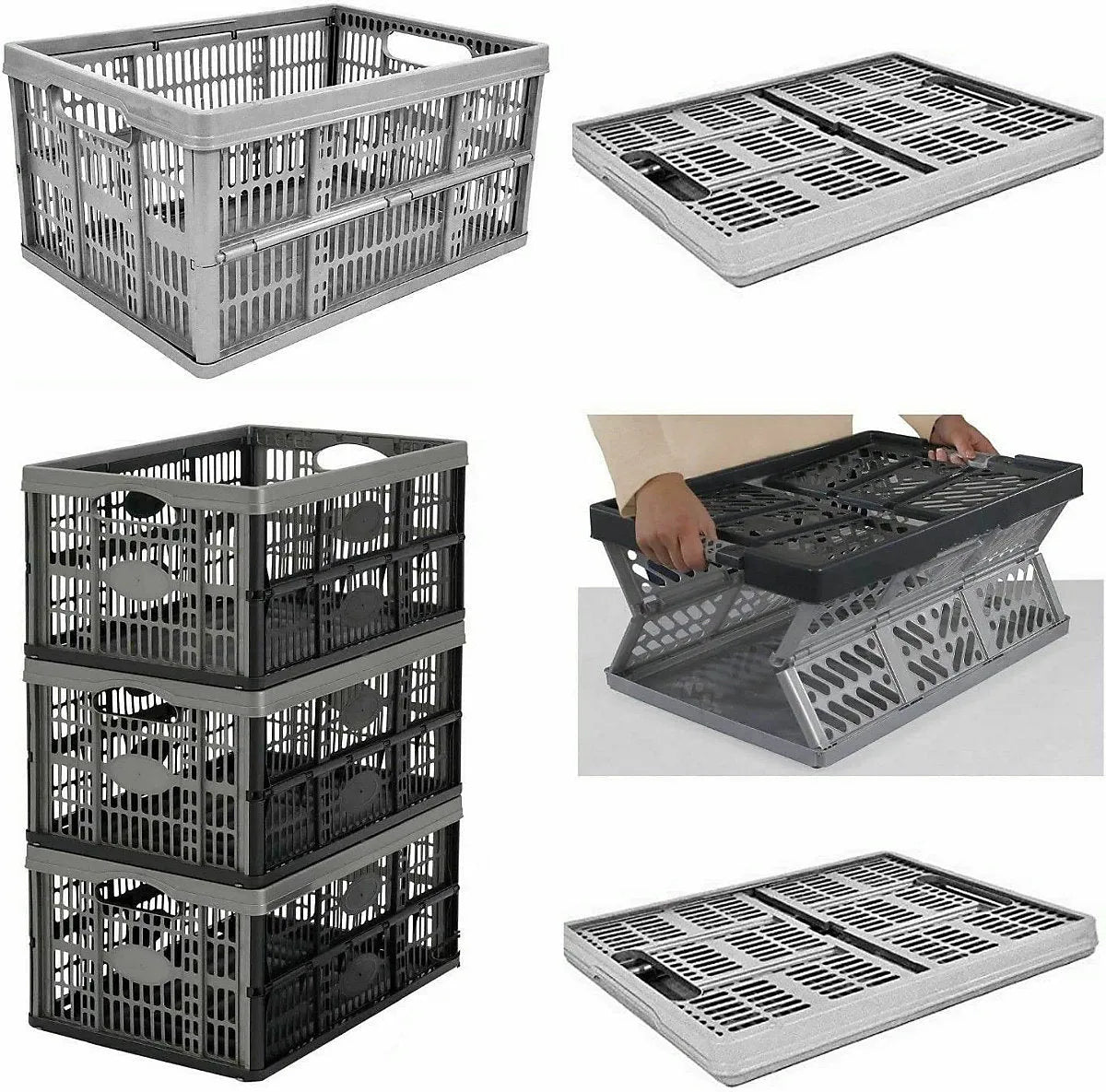 Foldable Collapsible Plastic Storage Crate-Foldable Collapsible Plastic Storage Crate