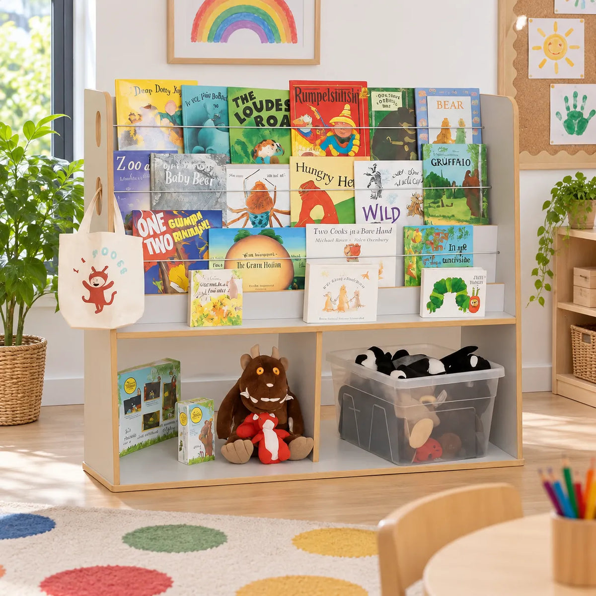 Free Standing Book Display & Storage Unit in a bright early years classroom – view 2