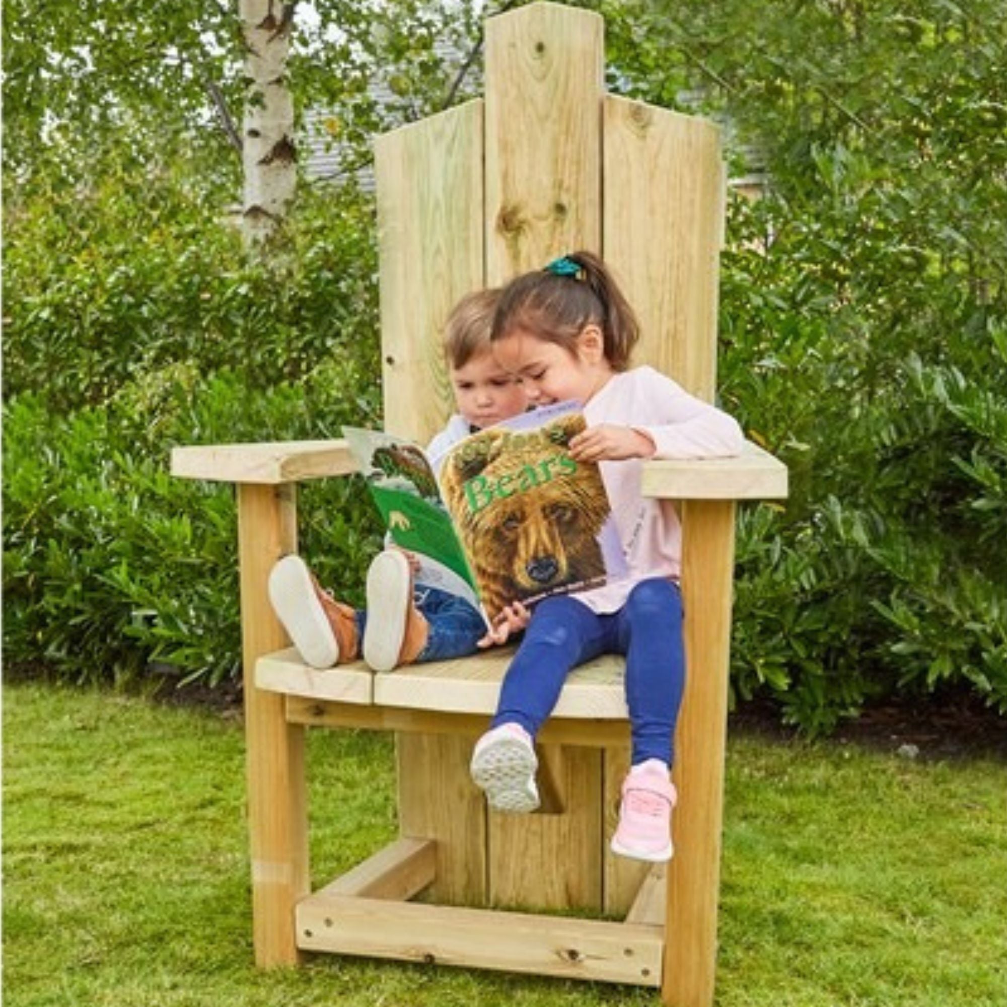Freestanding Wooden Storytellers Throne, This beautiful chunky Storytellers Throne will make any child feel like royalty! The Storytellers Throne is designed to capture a child's imagination and spark creativity, this chair is great for outdoor storytelling and role play. Large enough to seat two children together, it will help to develop collaborative social reading skills.The Storytellers Throne can also be used to bring a touch of magic during role play for potential Kings and Queens. Designed to capture